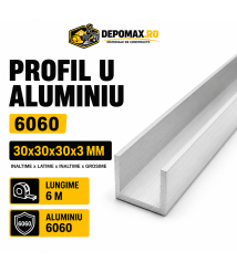 Profil U aluminiu 30 x 30 x 30 x 3 mm, 6 metri